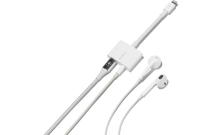 Belkin Audio + Charge Rockstar™ Shown with 3.5mm and Lightning cables and earbuds (not included)