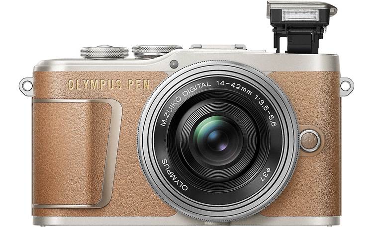 Olympus PEN E-PL9 Kit Front, with flash popped up