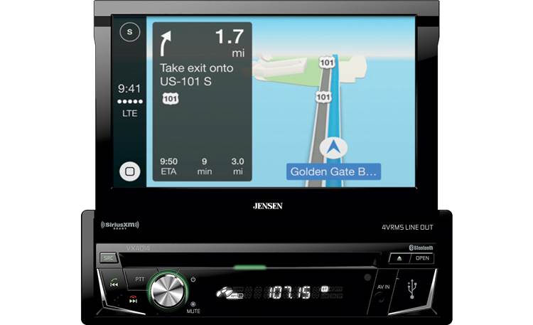 Jensen VX4014 Apple CarPlay lets you pull up maps from your iPhone.
Apple CarPlay navigation pictured. 