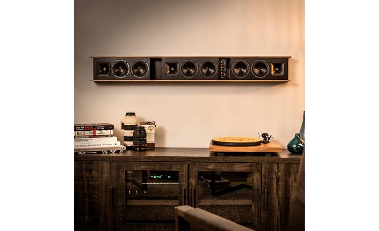 Klipsch Heritage Theater Bar Wraparound magnetic grille can be easily removed to show off the bar's inner beauty