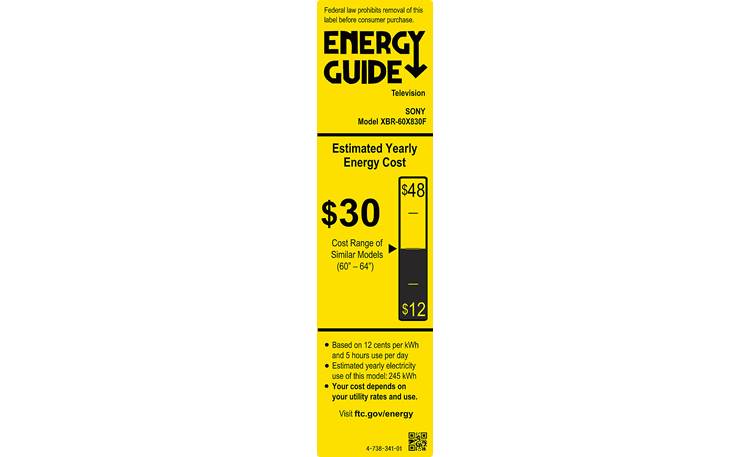 Sony XBR-60X830F Energy Guide