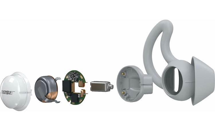 Bose® noise-masking sleepbuds Exploded view shows all the tiny, high-tech parts at work