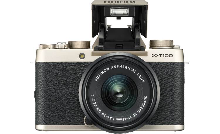 Fujifilm X-T100 Kit Shown with built-in flash deployed