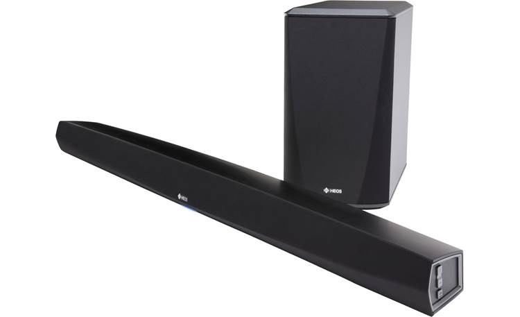 Soundbar Home Theater Package in Black Denon HEOS Bar Powered Wireless Sound Bar HEOS Music System with 4K HDR Passthrough and Bluetooth with HEOS Wireless Subwoofer System 