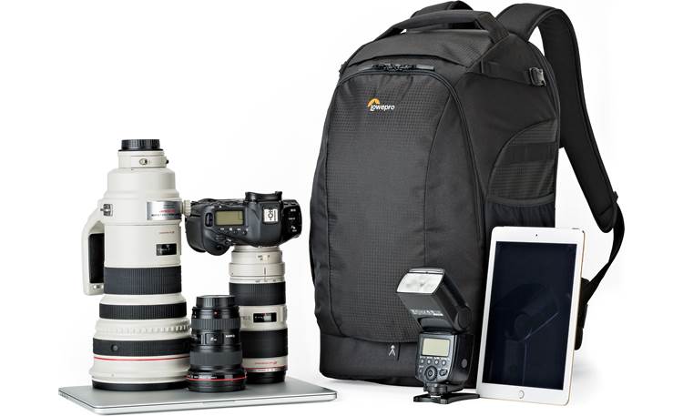 Lowepro Flipside 500 AW II Shown with DSLR camera, three lenses, tablet, and flash (gear not included)