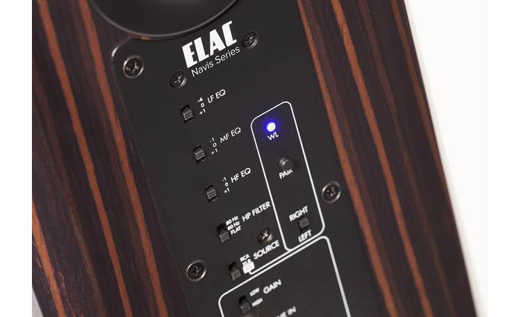 ELAC Navis™ ARB-51 Close up view of EQ switches and wireless pairing panel