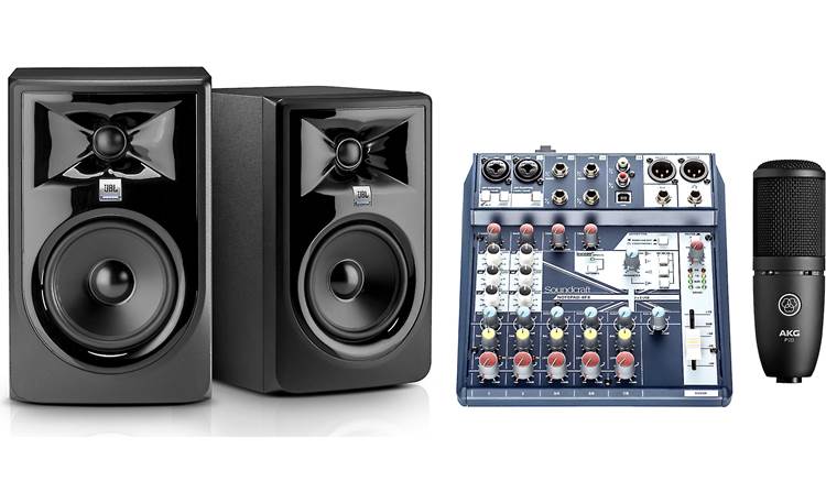 Harman Home Recording Bundle Includes powered studio monitors, mixer/interface, and mic
