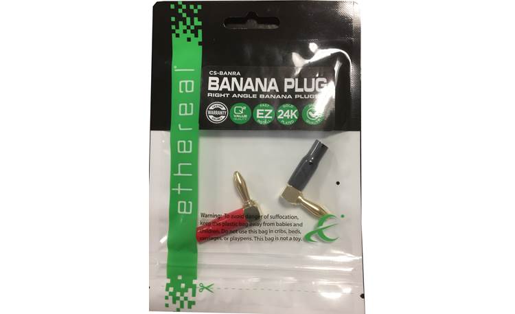 Metra ethereal Right Angle Banana Connectors Shown in package