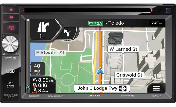 Jensen VX7528 Enjoy comprehensive GPS navigation with 11 million points of interest.