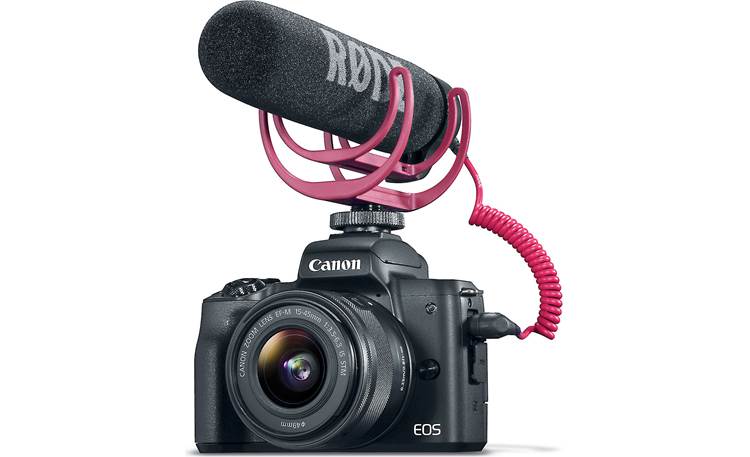 Canon EOS M50 Video Creator Kit Front, with microphone attached