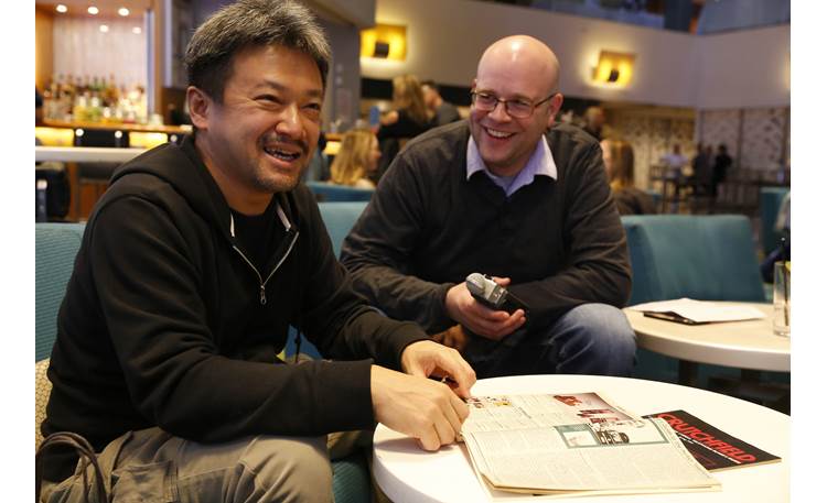 Sony DMP-Z1 Signature Series Sony's Tomo Sato and Crutchfield's Jeff Miller look through 1980s catalogs that feature Walkman cassette players