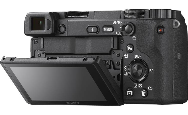Sony Alpha a6400 Telephoto Lens Kit Shown with touchscreen tilted downward