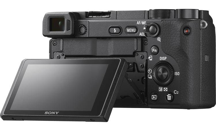 Sony Alpha a6400 Telephoto Lens Kit Shown with touchscreen tilted upward
