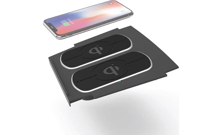 Scosche TIQ01 This Scosche wireless Qi dual charger fits in the center console location in your Tesla (phone not included)