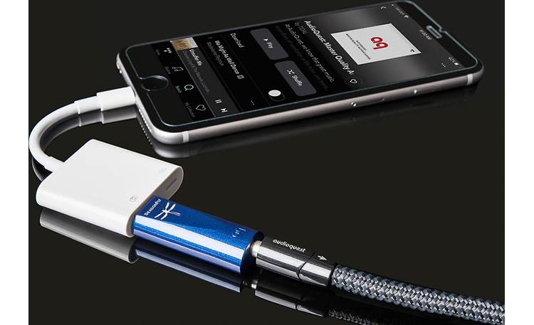 AudioQuest DragonFly® Cobalt Connects to an iPhone via Lightning-to-USB adapter (sold separately)
