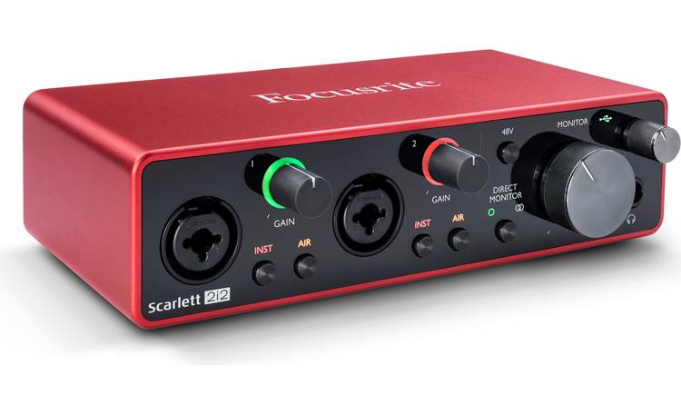 Focusrite Scarlett 2i2 Studio (3rd Generation) Illuminated, color-coded "halos" indicate input signal and clipping