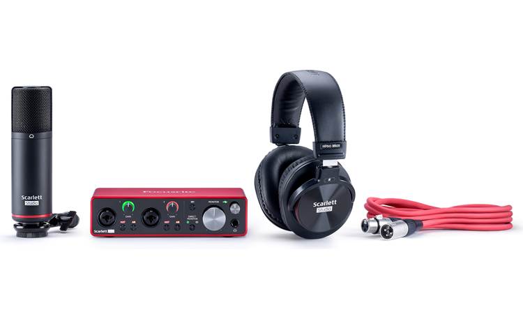 Focusrite Scarlett 2i2 Studio (3rd Generation) Bundle includes USB interface, headphones, microphone, and mic cable