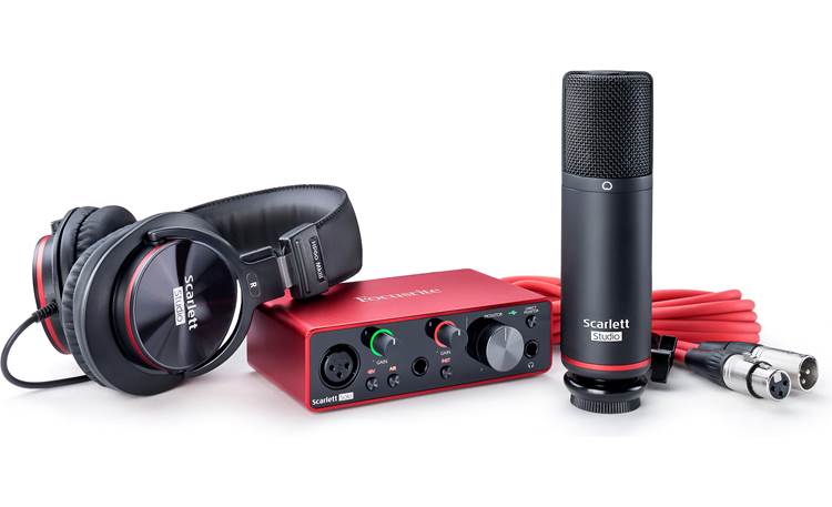 Focusrite Scarlett Solo Studio (3rd Generation) Bundle includes USB interface, headphones, microphone, and mic cable