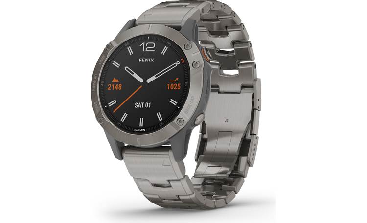 Garmin fenix 6 Sapphire (Titanium bezel, vented titanium band) GPS multisport training smartwatch with player — display at Crutchfield
