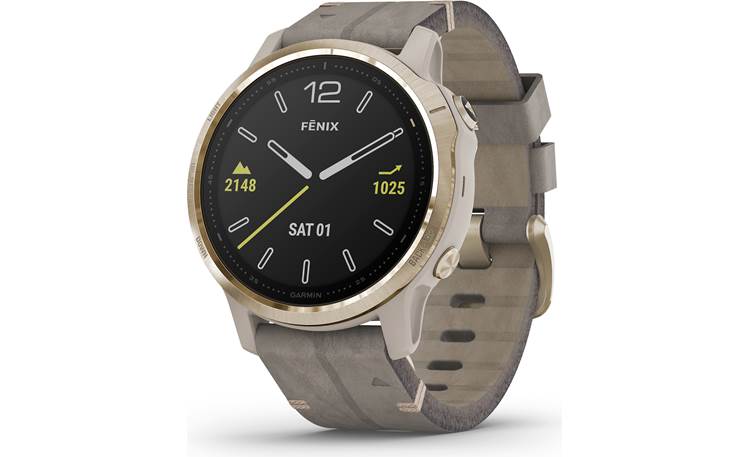 Garmin fenix 6S Sapphire (Light gold-tone bezel, shale gray band) GPS multisport training smartwatch music player — 1.2" display at Crutchfield