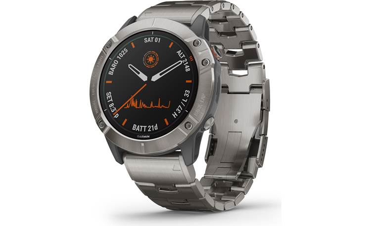 Garmin 6X Pro Solar (Titanium bezel, vented titanium band) GPS training smartwatch with music 1.4" display at Crutchfield