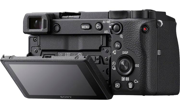 Sony Alpha a6600 Telephoto Lens Kit Shown with touchscreen tilted downward