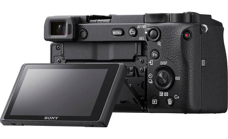 Sony Alpha a6600 Telephoto Lens Kit Shown with touchscreen tilted upward