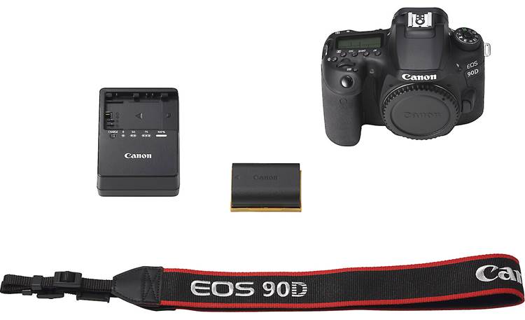 Canon EOS 90D (no lens included) Shown with included accessories