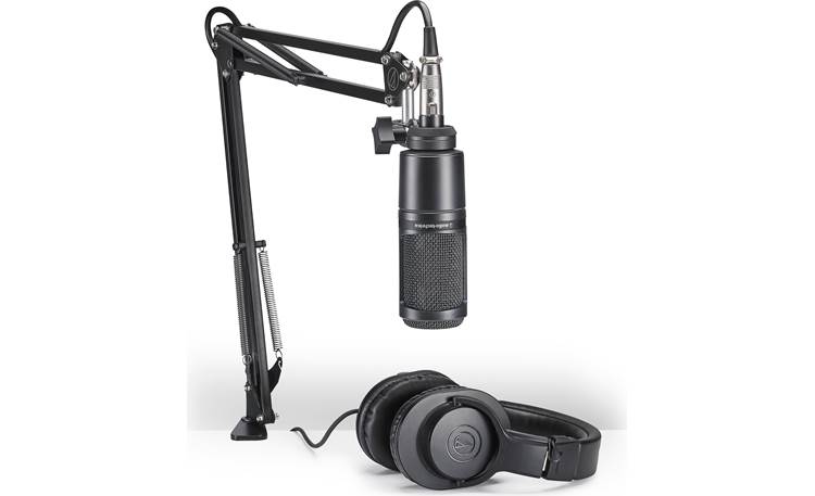 microphone,　at　headphones,　XLR　with　kit　Podcasting　Crutchfield　Audio-Technica　mount　desktop　AT2020PK　and　boom