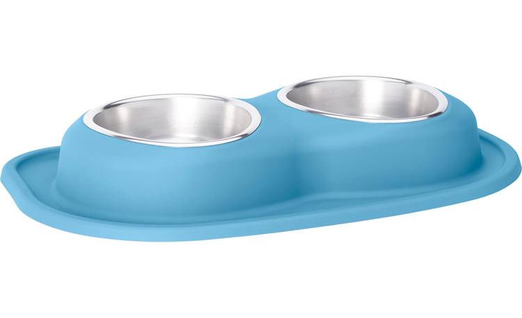 WeatherTech Double Low Pet Feeding System (Blue) Two 32 oz. stainless steel  bowls with integrated stand and mat at Crutchfield