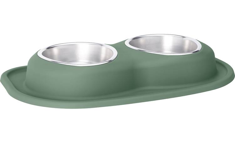 WeatherTech Double Low Pet Feeding System (Hunter Green) Two 32 oz.  stainless steel bowls with integrated stand and mat at Crutchfield