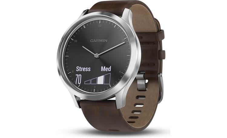 Garmin vivomove® HR (Large Premium model, silver brown leather band) with heart rate monitor at Crutchfield