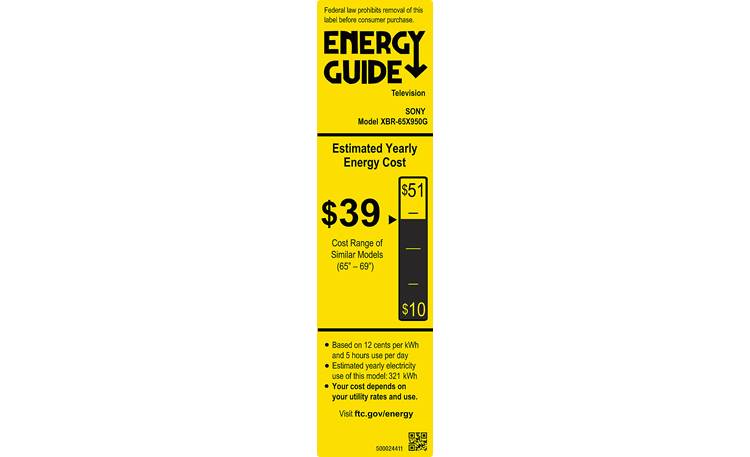 Sony XBR-65X950G Energy Guide