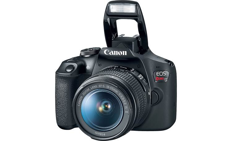 Canon EOS Rebel T7 Two Zoom Lens Kit Shown with built-in flash deployed