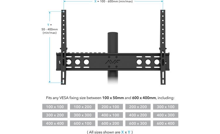 AVF Options Stack TV Stand (STKL900A) Accommodates VESA mounting hole patterns from 100 x 100mm to 600 x 400mm