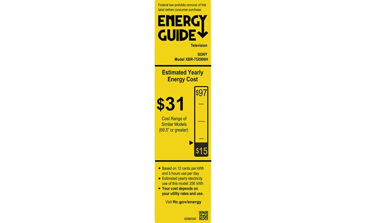 Sony XBR-75X900H Energy Guide