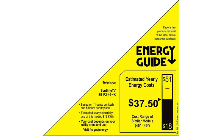 SunBriteTV SB-P2-49-4K-BL Energy Guide