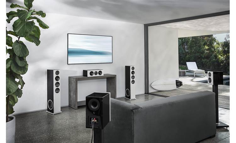 Definitive Technology Demand D5C Shown as part of a Demand Series home theater