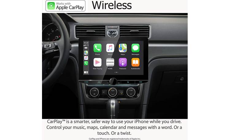 Kenwood Excelon Reference DMX1057XR Simulated image showing Apple CarPlay on the big screen in a vehicle 
