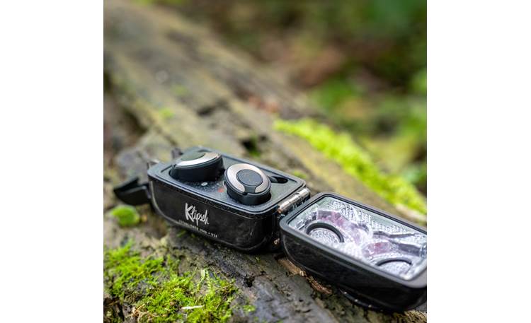 Klipsch T5 II True Wireless Sport Waterproof charging case has moisture-removing materials inside to wick away sweat and water.
