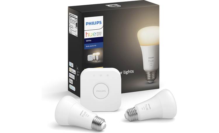 Hue White Starter Kit (800 lumens) Two LED light bulbs and wireless bridge at Crutchfield