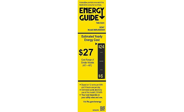 Sony XBR-49X950H Energy Guide