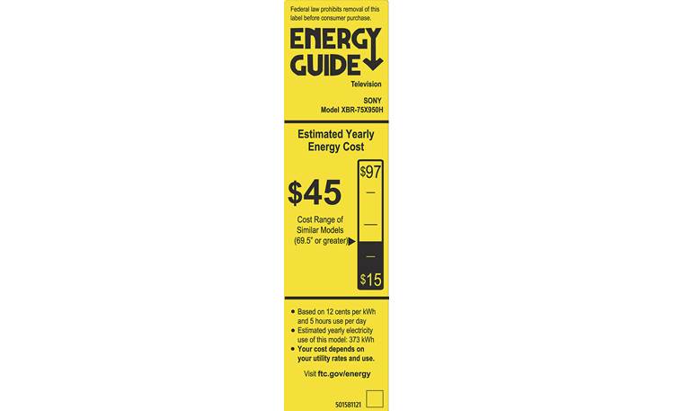 Sony XBR-75X950H Energy Guide