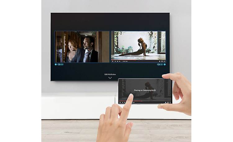 Samsung QN85Q70T Multi View lets you split the screen to show your mirrored mobile device next to  your TV content