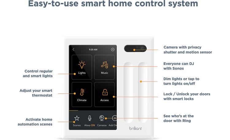 Brilliant Smart Home Control (2-Switch) Smart switch with built-in camera,  motion sensor, Sonos control, and  Alexa at Crutchfield