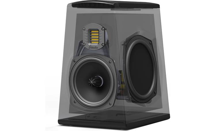 GoldenEar Aon 3 X-Ray view, showing the driver, tweeter, and twin bass radiators