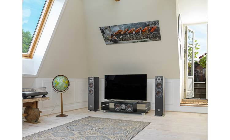 DALI Oberon 5 In a room, shown with Oberon Vokal center channel speaker (sold separately), with grilles removed