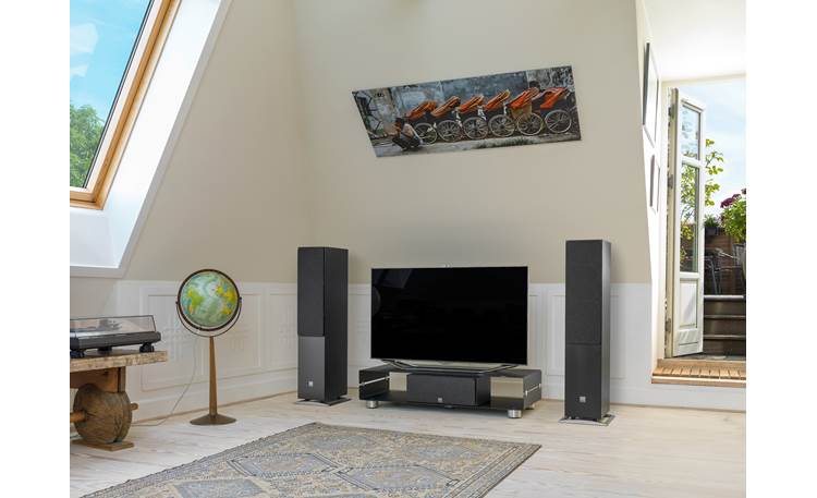 DALI Oberon 7 Part of a home theater system, with grilles — DALI Oberon Vokal center channel speaker sold separately