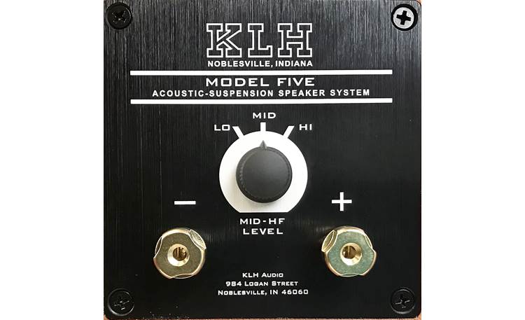 KLH Model Five Close-up view of binding posts and three-position acoustic balance control