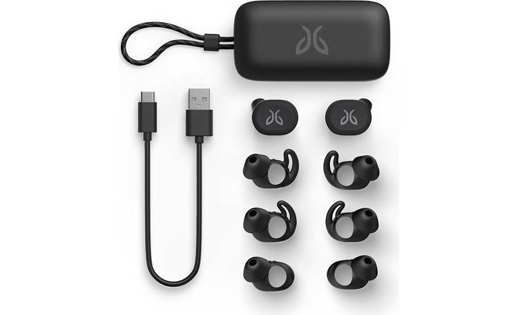 Jaybird Vista 2 Three sizes of stay-put gel ear tips and USB-A to USB-C charging cable